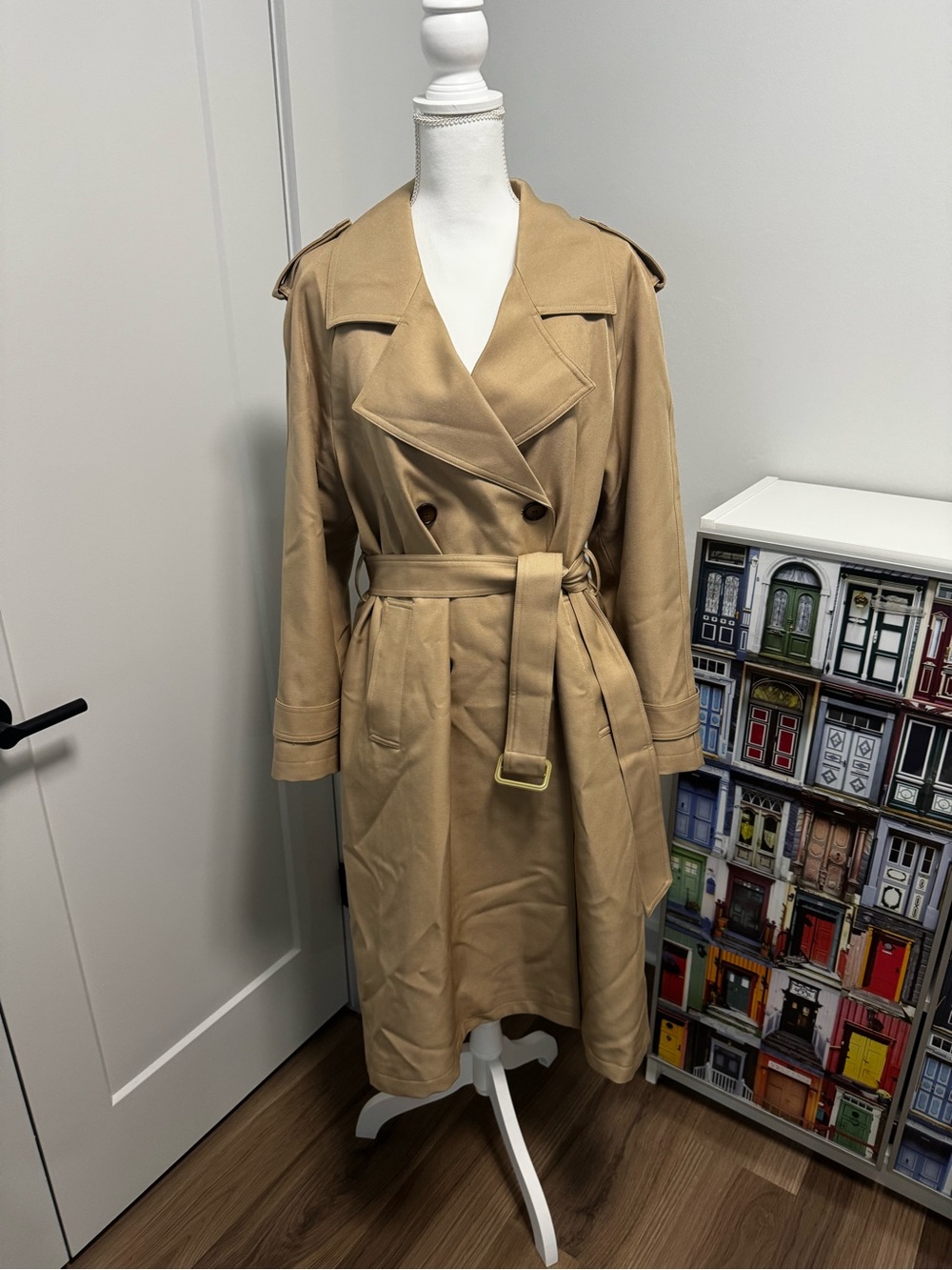 Joie Tan Double-Breasted Trench Coat with Belt